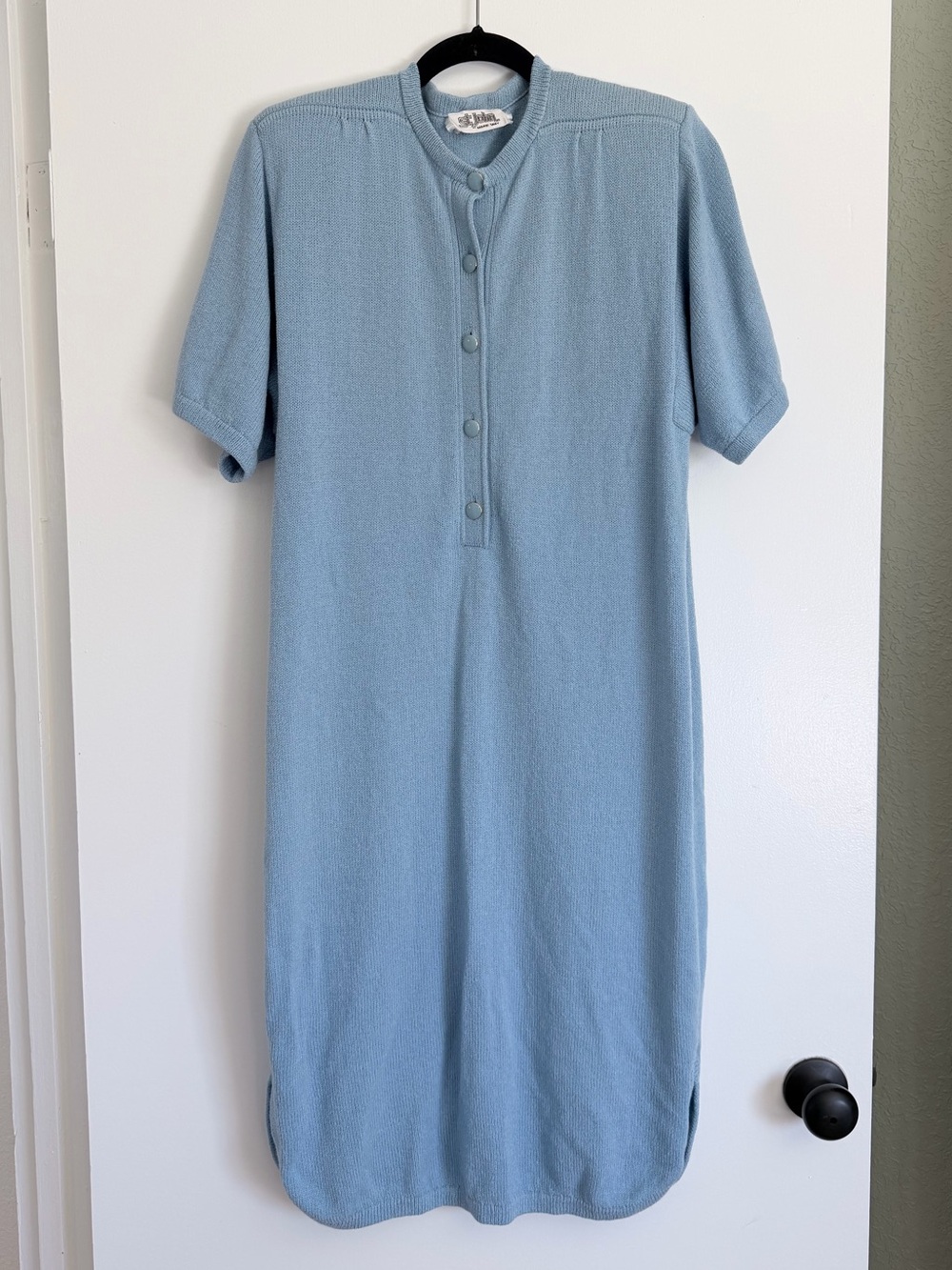 St. John By Marie Gray Vintage Powder Blue Santana Knit Henley Sweater Dress